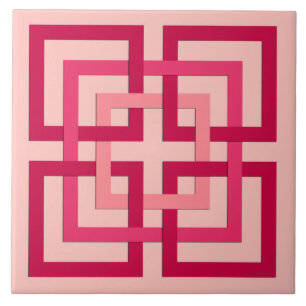 Moderne geometrische Quadrate, korallenrotes rosa Fliese