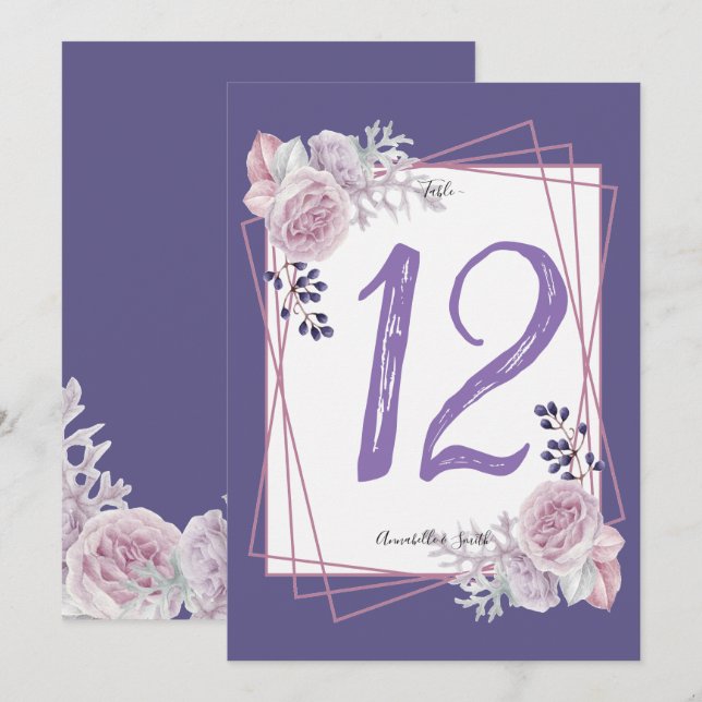 Moderne geometrische Rahmen lila Tischnummer (Vorne/Hinten)