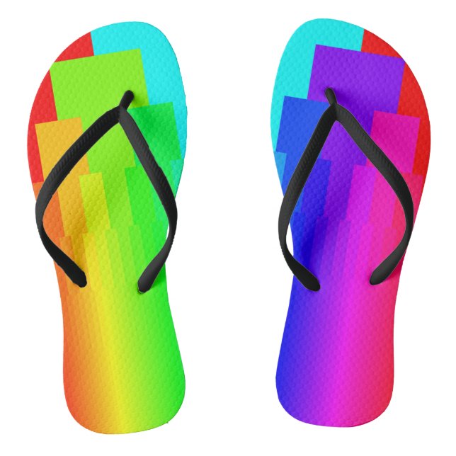Moderne geometrische Regenbogen-Farbenblock-Muster Flip Flops (Fußbett)