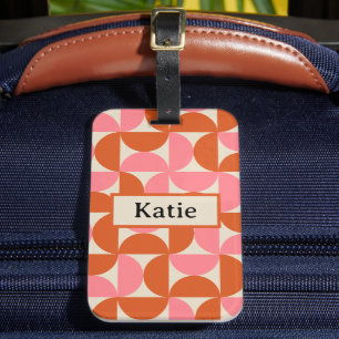Moderne geometrische rosa-orange Monogramm aus der Gepäckanhänger