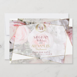 Moderne geometrische rosa Rosenhochzeit speichern Save The Date