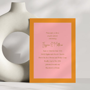 Moderne geometrische rosa und orange Paarduschpart Einladung