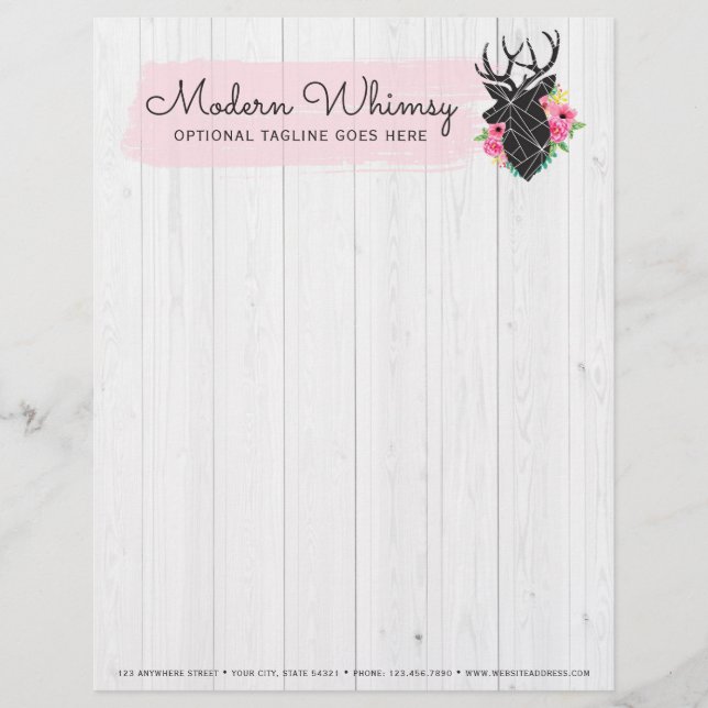 Moderne geometrische Rose Hirsch und Shabby Rustik Briefbogen (Vorderseite)
