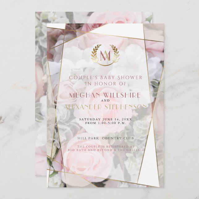 Moderne geometrische Rosendusche für Paare Einladung (Vorne/Hinten)