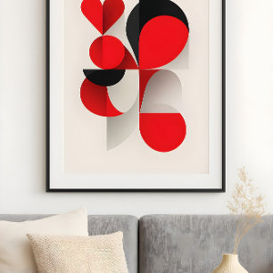 Moderne geometrische rote und schwarze LOVE-Abstra Poster