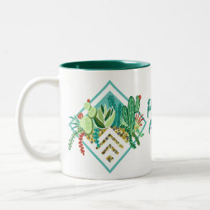 Moderne geometrische Säkulente und Mama der Kaktus Zweifarbige Tasse