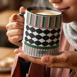 Moderne geometrische Salbeigrün Rosa personalisier Tasse