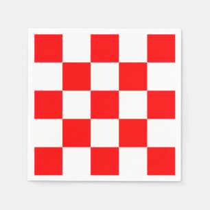 Moderne geometrische Schachbretter in Rot, Weiß Serviette