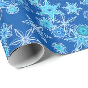 Moderne geometrische Schneeflocken, Saphir-Blau Geschenkpapier