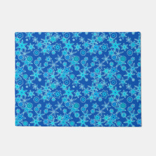 Moderne geometrische Schneeflocken, Saphirblau Fußmatte