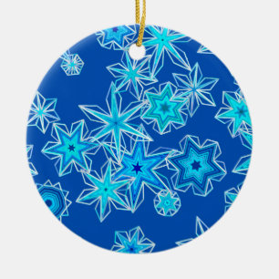Moderne geometrische Schneeflocken, Sapphire Blue Keramik Ornament