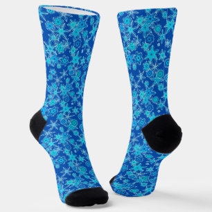 Moderne geometrische Schneeflocken, Sapphire Blue Socken