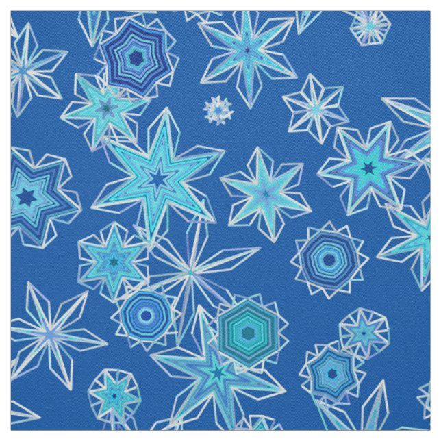 Moderne geometrische Schneeflocken, Sapphire Blue Stoff (Muster)