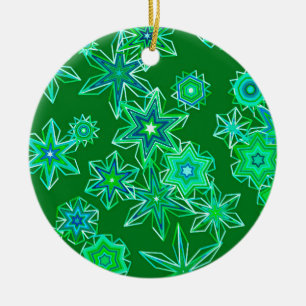 Moderne geometrische Schneeflocken, Smaragdgrün Keramik Ornament