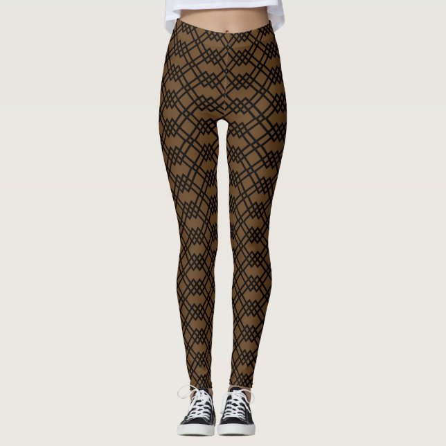 Moderne geometrische Schokolade braun und schwarz Leggings (Vorderseite)