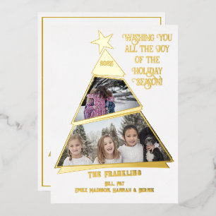 Moderne geometrische schräge Baum-Fotokarte Echtes Folien Feiertagskarte