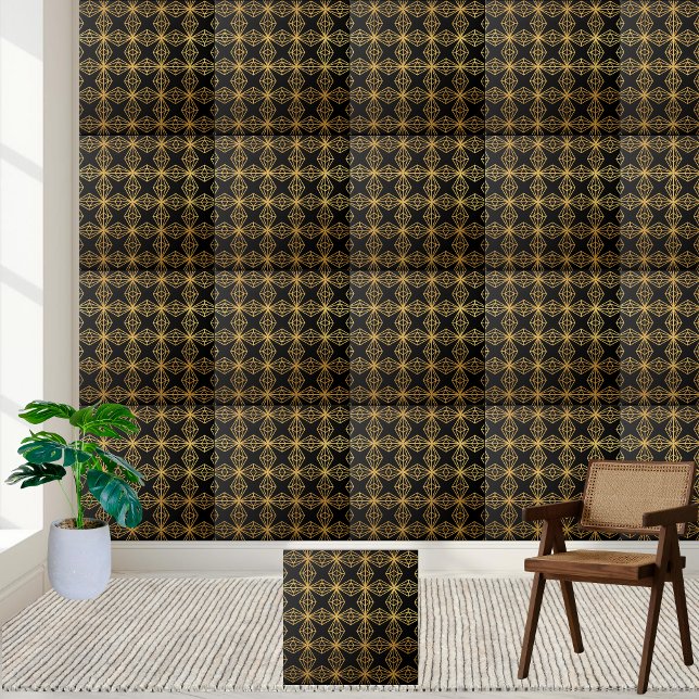 Moderne geometrische Schwarz-Gold-Folie Fliese (Modern Geometric Black and Gold Tile)