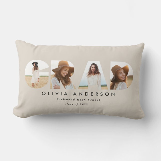 Moderne geometrische Schwarz-MultiFoto-Abschluss-L Lendenkissen (Vorderseite)