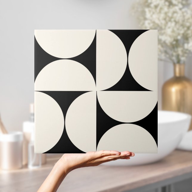 Moderne geometrische schwarze Creme Semi-Kreise Ti Fliese (Modern Geometric Black Cream Semi circles Tile
)