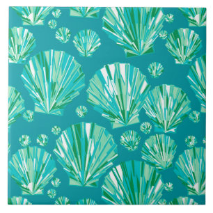 Moderne geometrische Seashells, Aqua und Türkis Fliese