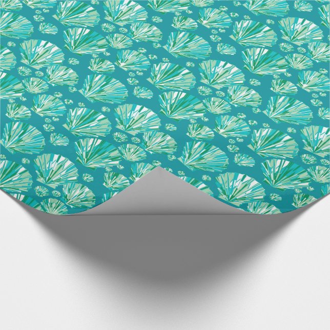 Moderne geometrische Seashells, Aqua und Türkis Geschenkpapier (Ecke)