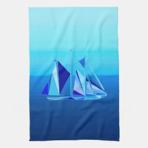 Moderne geometrische Segelboot / Yacht, Kobaltblau Geschirrtuch