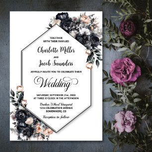 Moderne geometrische Smokey Black Floral Wedding Einladung