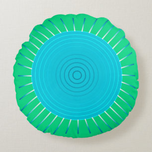 Moderne geometrische Sonne - Blau und Jadegrün Rundes Kissen