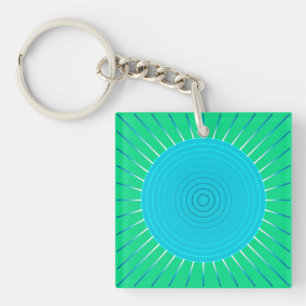 Moderne geometrische Sonne - Blau und Jadegrün Schlüsselanhänger
