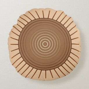 Moderne geometrische Sonne - Braun und Beige Rundes Kissen