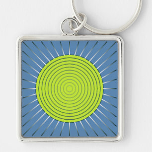 Moderne geometrische Sonne - Limette und Denimblau Schlüsselanhänger