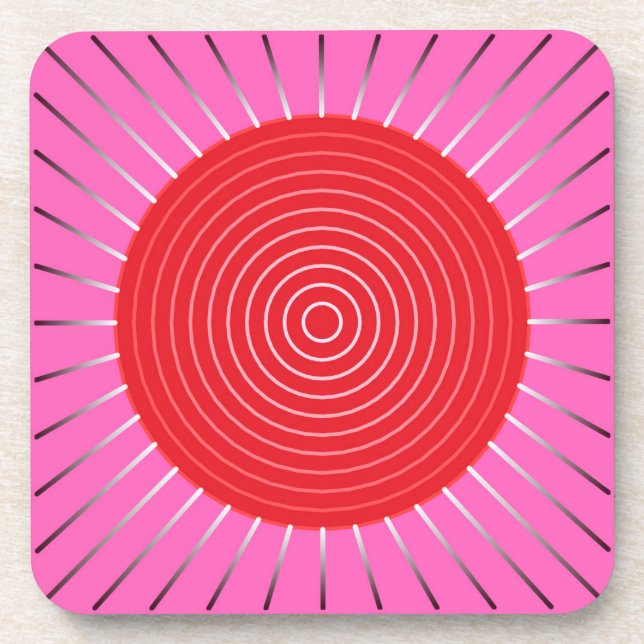 Moderne geometrische Sonnenburst - Fuchsia und Rot Getränkeuntersetzer (Vorderseite)