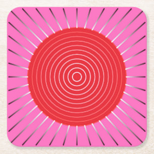 Moderne geometrische Sonnenburst - Fuchsia und Rot Rechteckiger Pappuntersetzer
