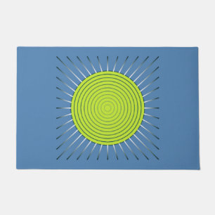 Moderne geometrische Sonnenburst, Limon und Denim Fußmatte