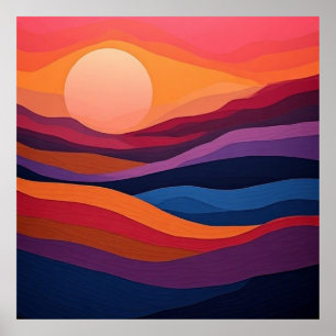 Moderne geometrische Sonnenuntergang-Landschaft 🧡 Poster