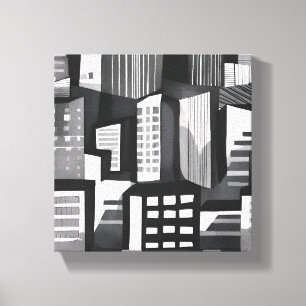 Moderne geometrische Stadt   Schwarz-Weiß Zeitgenö Leinwanddruck