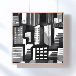 Moderne geometrische Stadt | Schwarz-Weiß Zeitgenö Poster