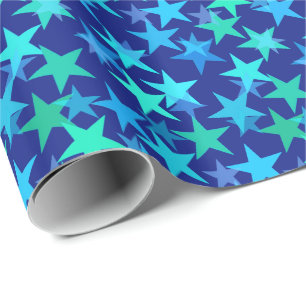 Moderne geometrische Sterne, Kobalt Blau und Türki Geschenkpapier