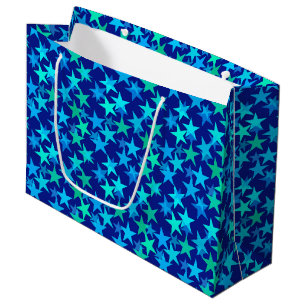 Moderne geometrische Sterne, Kobalt Blau und Türki Große Geschenktüte