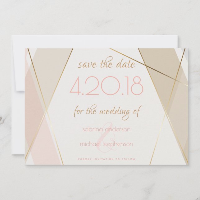 Moderne geometrische Streifen mit rotem Sand Save The Date (Vorderseite)