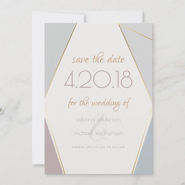 Moderne geometrische Streifen Taupe Slate Save The Date (Vorderseite)