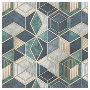Moderne geometrische Teal- und Gold-Abstraktmuster Stoff