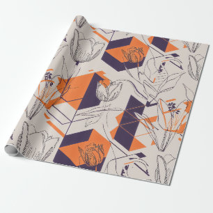 Moderne geometrische Tulpen-Linienkunst-Muster (5) Geschenkpapier