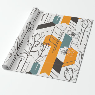 Moderne geometrische Tulpen-Linienkunst-Muster Geschenkpapier