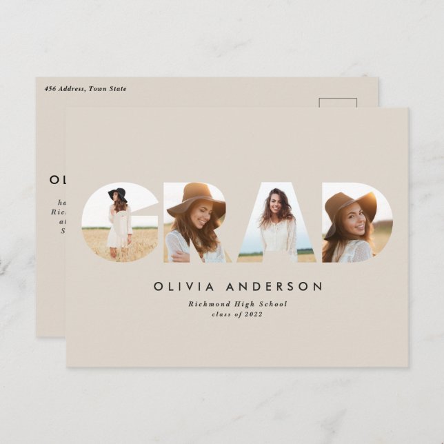 Moderne geometrische Typografie 4 Foto Abschluss Postkarte (Vorne/Hinten)