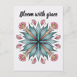 Moderne geometrische Typografie der Blumen - Blau Postkarte