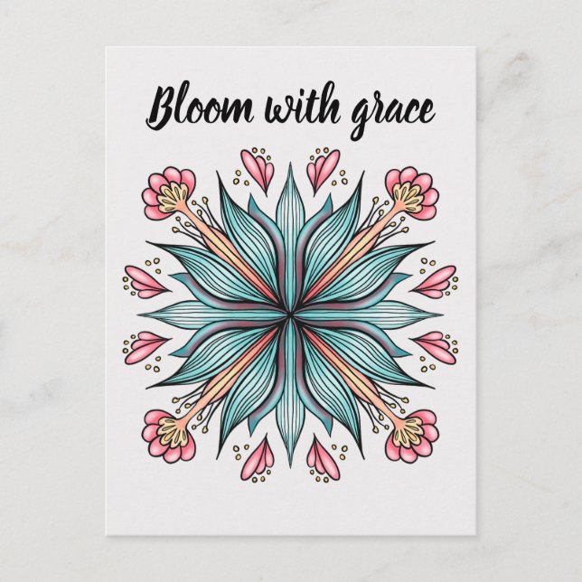 Moderne geometrische Typografie der Blumen - Blau  Postkarte (Vorderseite)