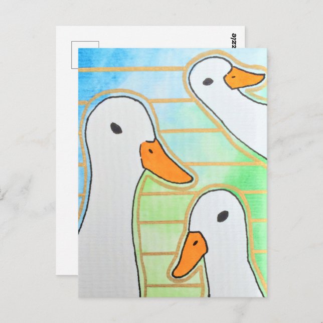 Moderne geometrische weiße Ducks Postkarte (Vorne/Hinten)