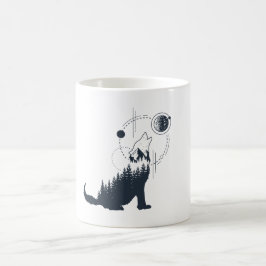 Moderne geometrische Wolf-Doppelexposition Kaffeetasse