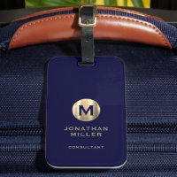 Moderne Gepäckmarke Navy Brushgold Monogram